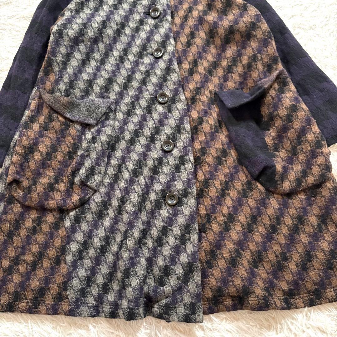 慈雨　ジウ　ストライプ　チェック　ウール　デザイン◎ コート　40