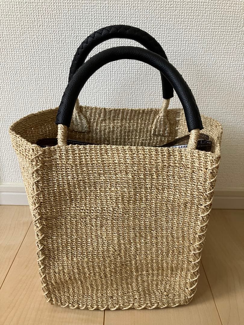 【美品】 UNITED ARROWS ポーチ付きスクエアトートバッグ　かごバッグ