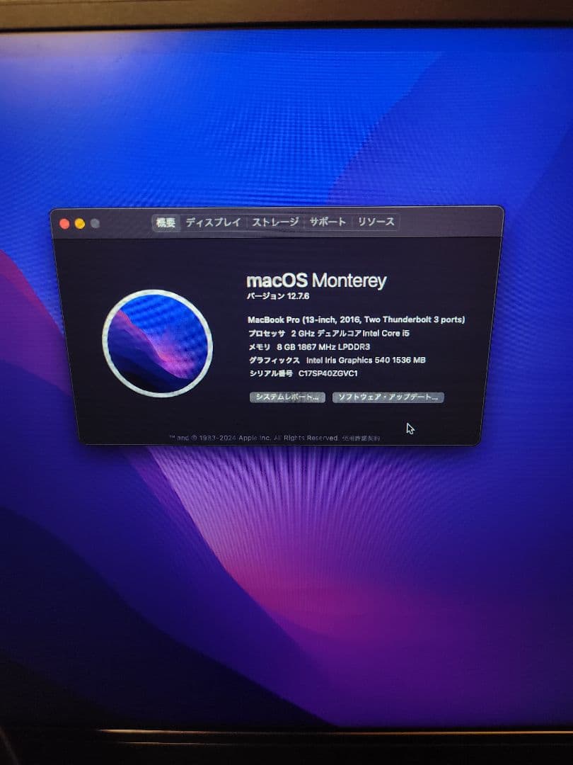 MacBook Pro (13インチ, Late 2016 ) 256GB