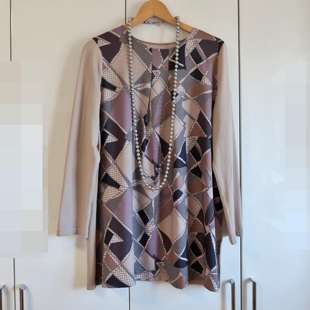 美品■レリアン■13号■プリント切替チュニックブラウス/シルク/イタリー生地