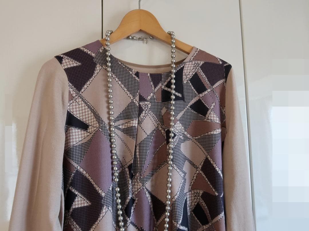 美品■レリアン■13号■プリント切替チュニックブラウス/シルク/イタリー生地