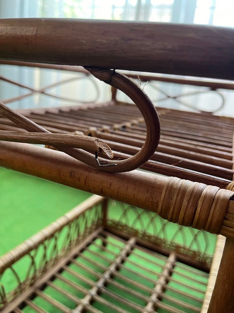 龍＊ラタン 籐 2段バスケット ランドリーバスケット 脱衣カゴ 昭和レトロ