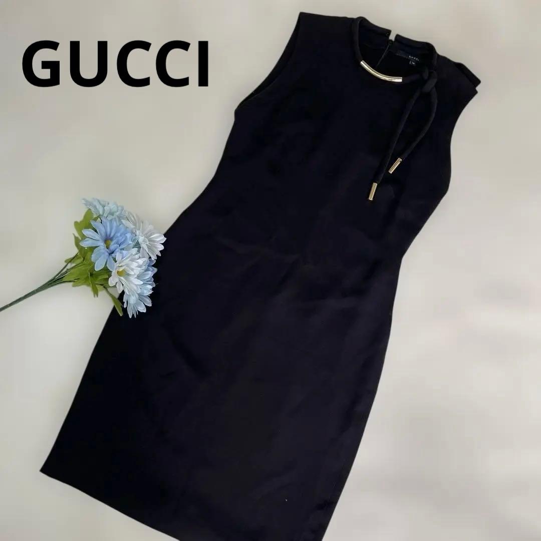 お慶びの日に上品な☆美品☆Gucci ブラック ノースリーブ ワンピース 38
