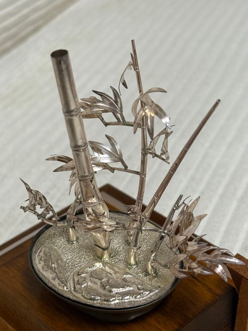 【光則作銀製竹】洋銀製純銀仕上げ 竹の置物 開運 純銀製　竹　光則作