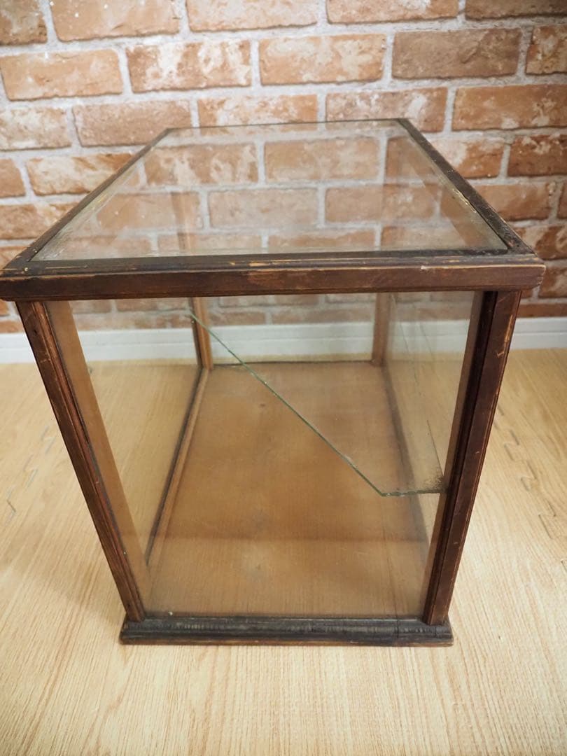 ビンテージ古い木製 ガラスケース 2段 卓上ショーケース レトロ昭和