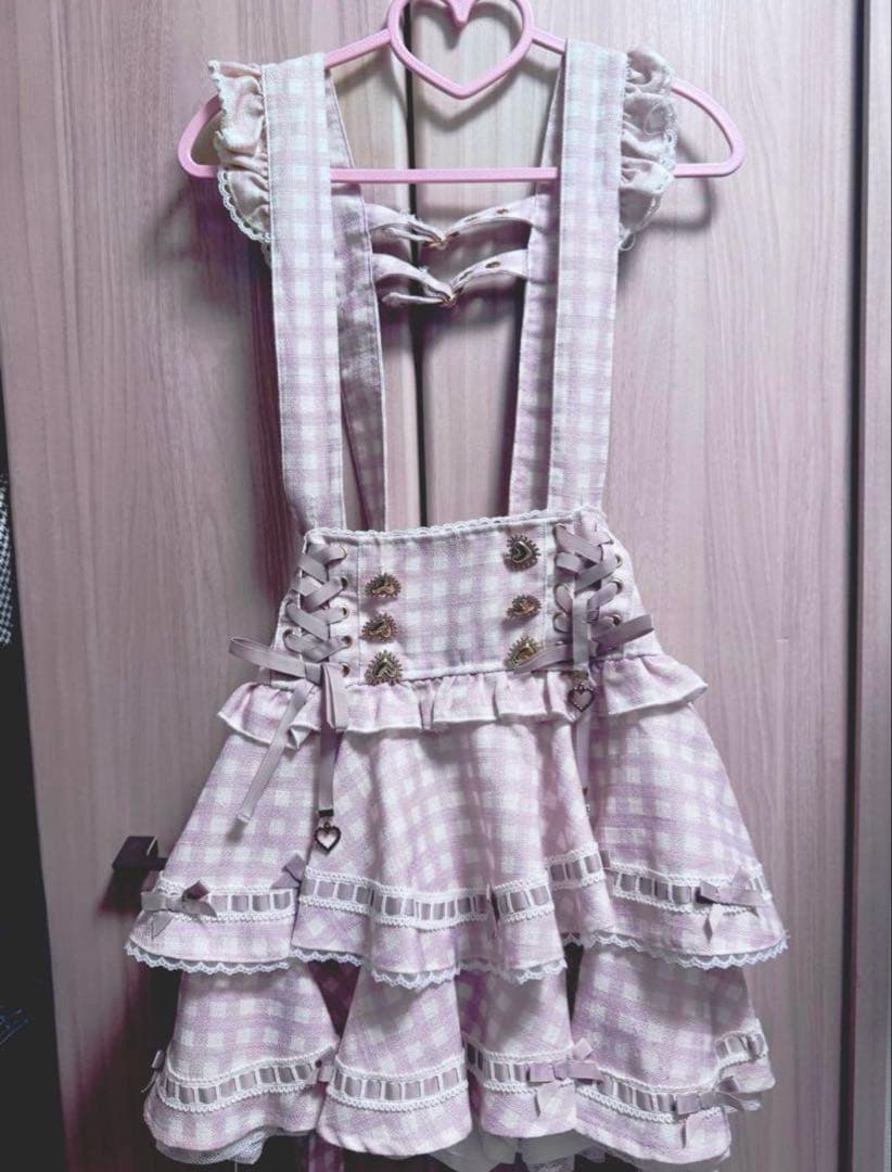 ♡LIZLISA はしごリボンギンガムティアードスカパン　ピンク♡