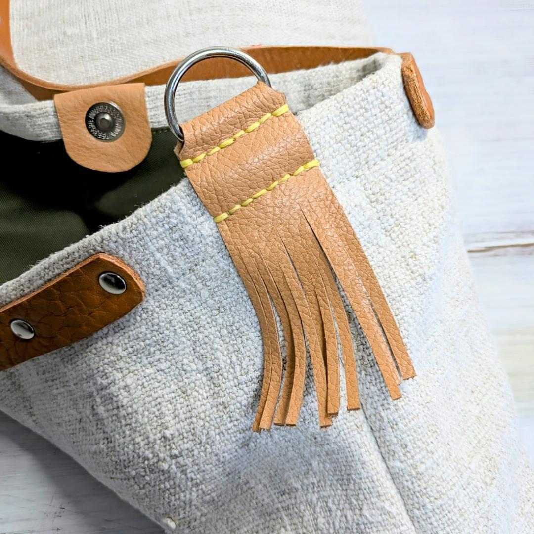 ハンドメイドantiquelinenspunグレインサック×牛革３WAY