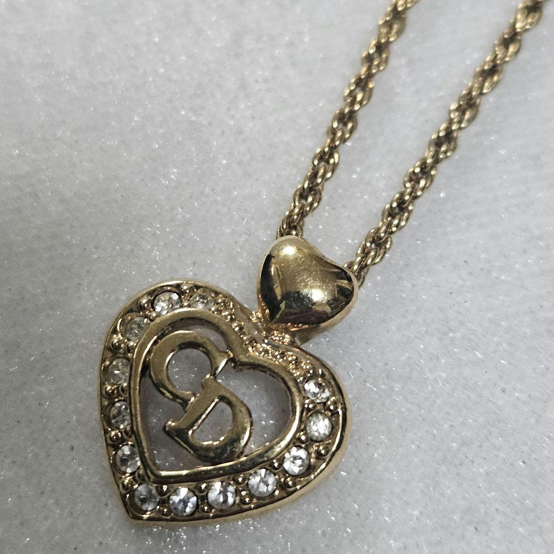 【美品】Christian Dior ネックレス ハートロゴ ラインストーン