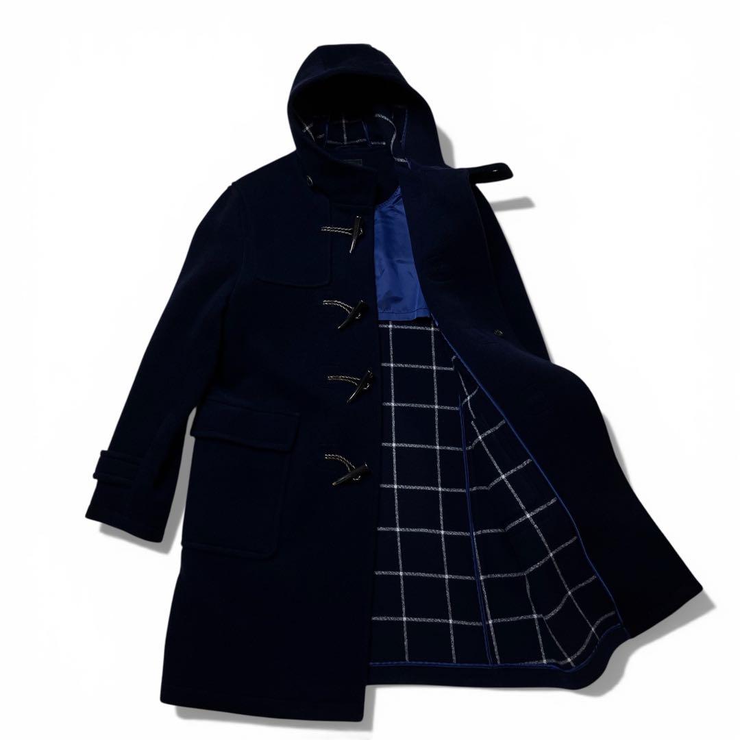 日本製/SANYO/三陽商会/ダッフルコート/ウール/ネイビー/チェック柄/XL