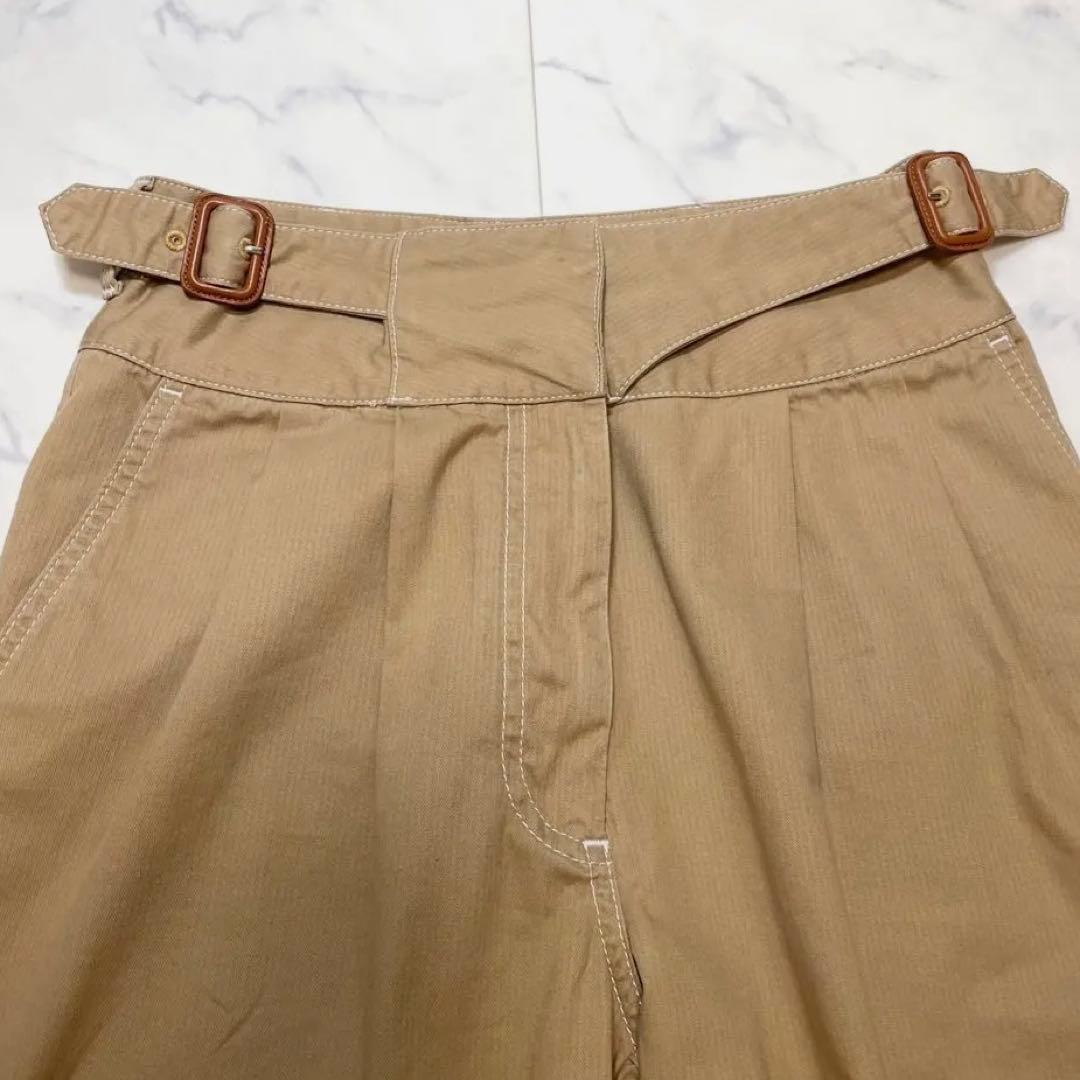 LOEWE ロエベ イタリア製 ベルト付 ハイウエスト ワイドチノ パンツ36