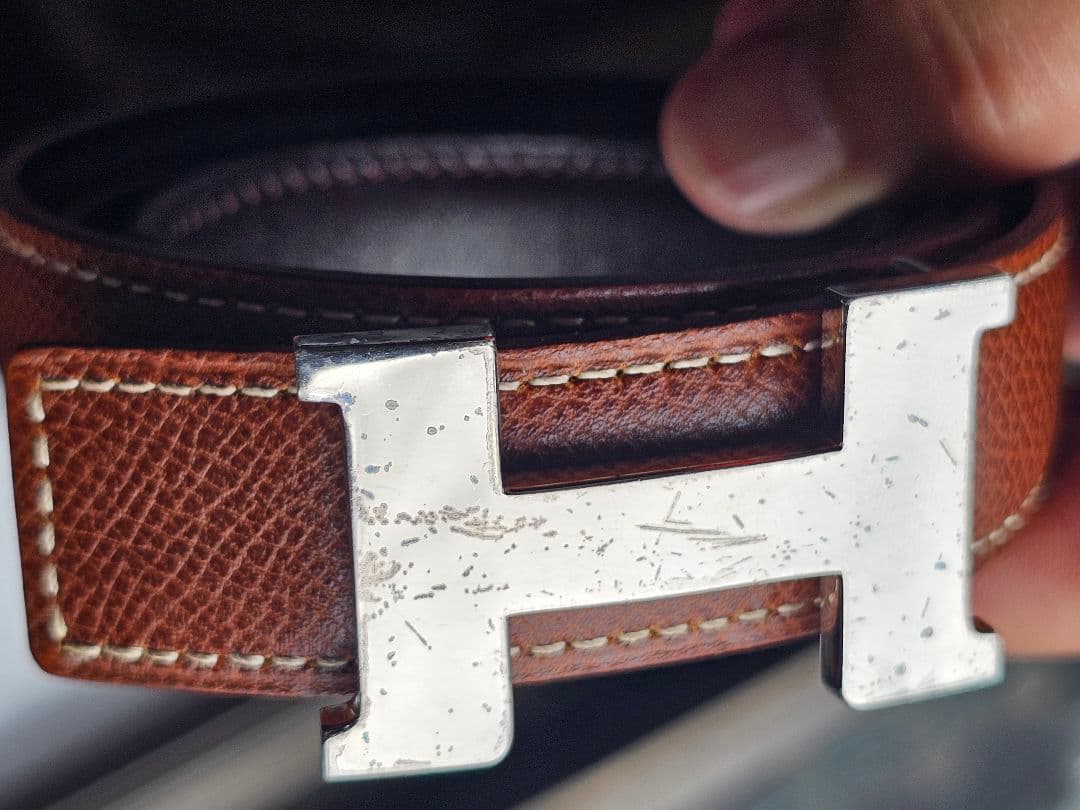 エルメス H型バックル リバーシブルレザーベルト 保存袋付き 87cm