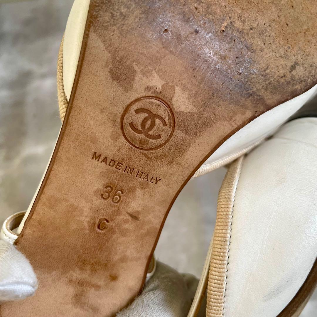 箱あり CHANEL ミュール リボン パンプス バックスリング ココマーク