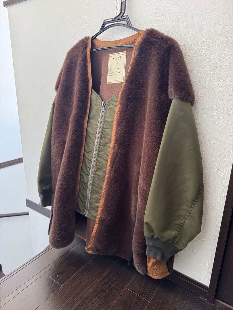 美品　【etsinta/エシンタ】ファー切替ジャケット　ブラウン