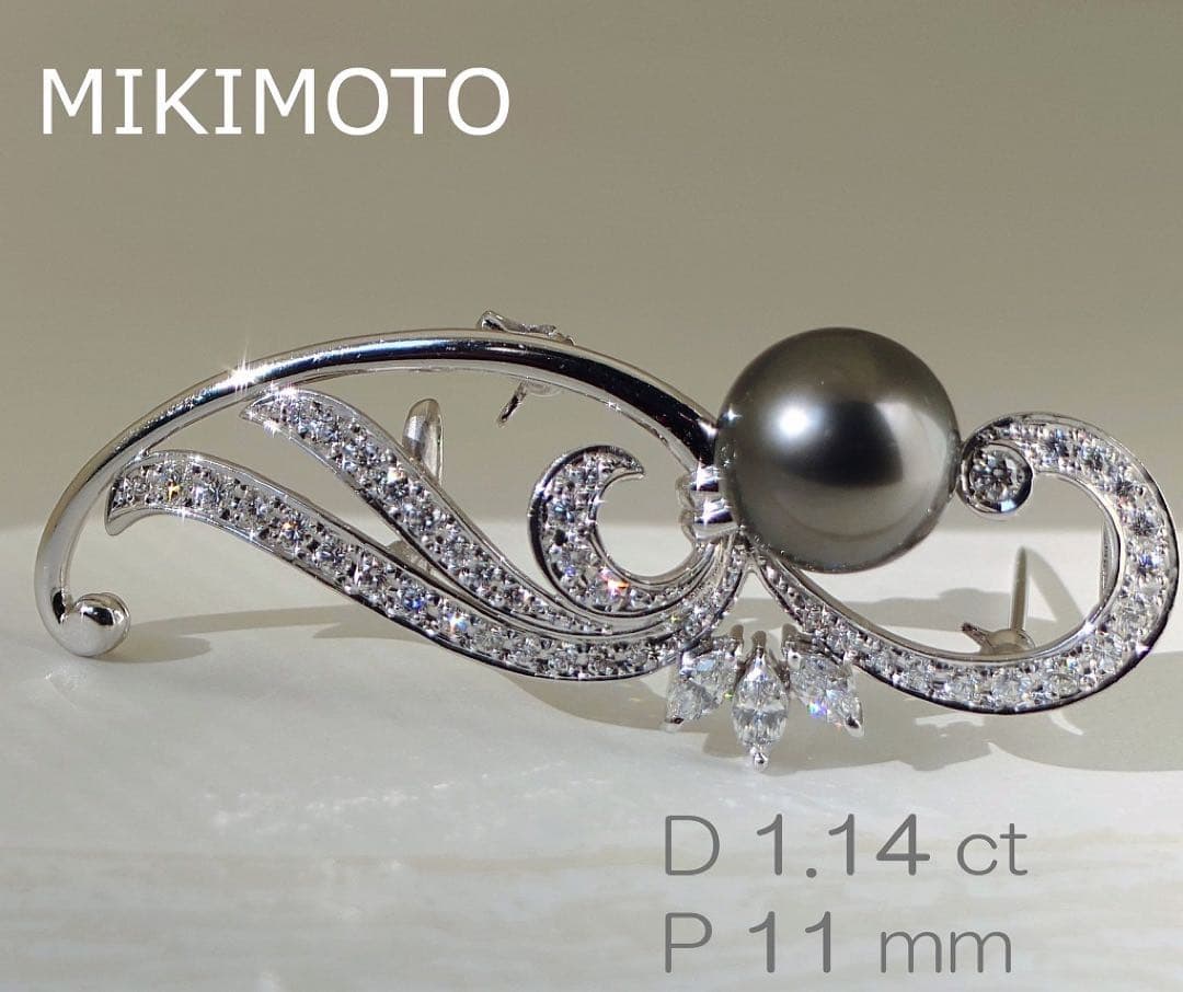 【MIKIMOTO】☆ダイヤ＋黒蝶真珠☆ ブローチ&帯留め