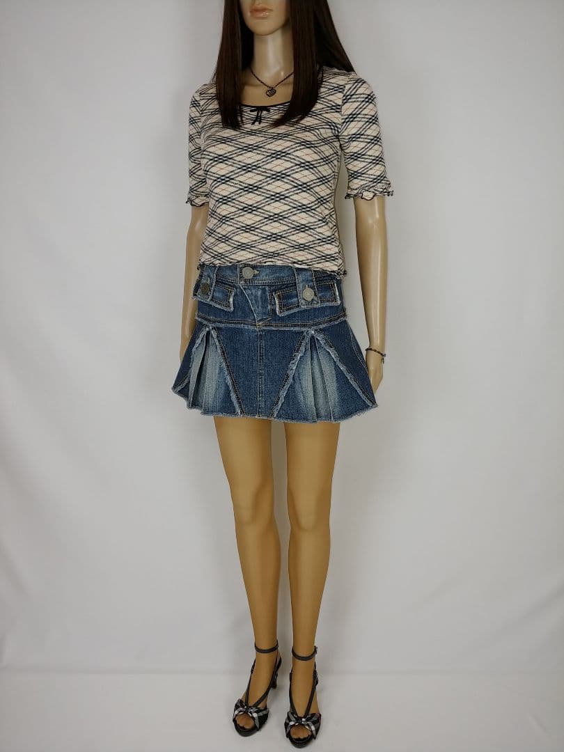 バーバリーブルーレーベル ボックスプリーツ テニムミニスカート