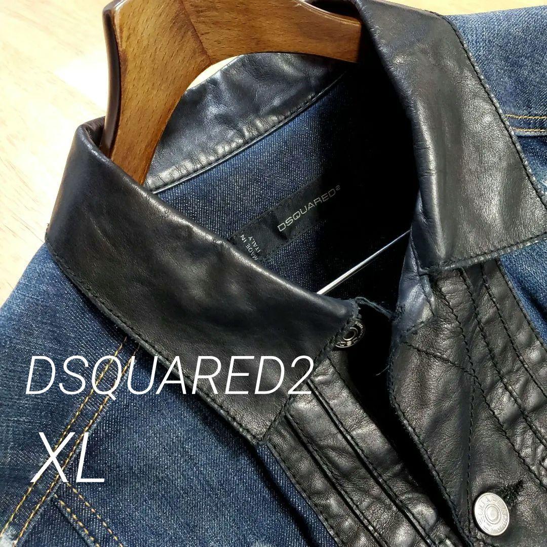 【レア！美品、XL相当】DSQUARED2 レザー切替 デニムジャケット、シャツ