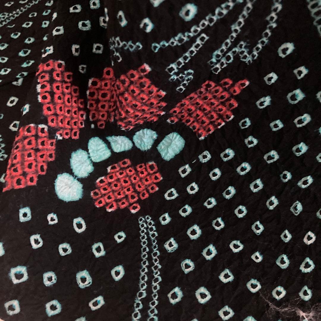 有松絞り　浴衣　手縫い上質浴衣　美品　黒・ターコイズNo.2-130