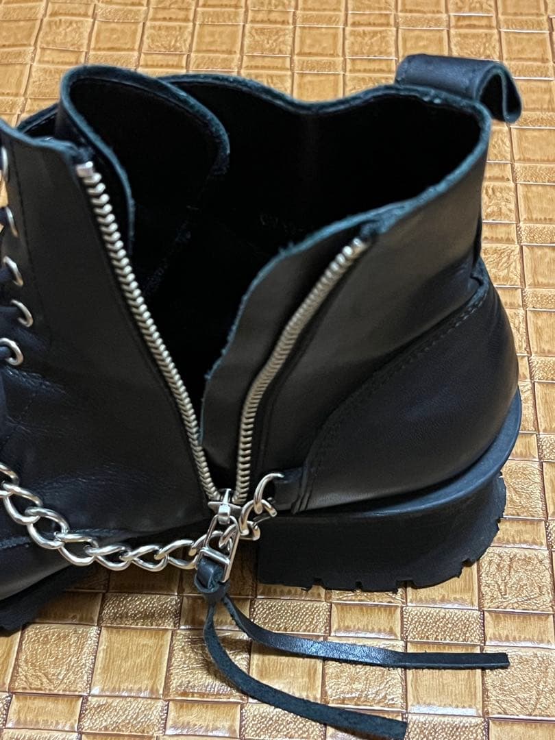 シヴァーライズ　レザーヒールブーツ　/42　ブラック　本革　チェーン装飾　ジップ