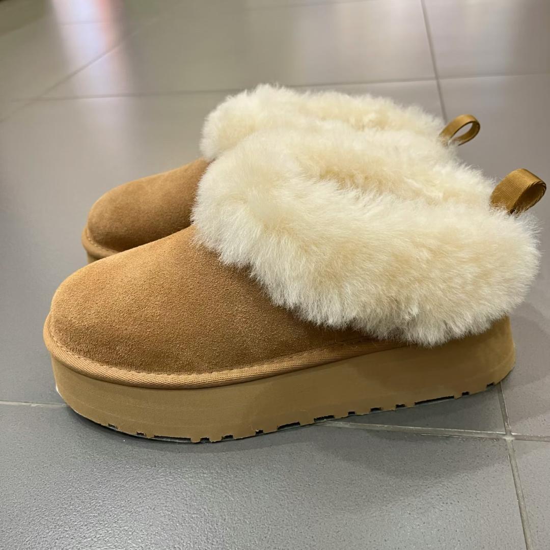 早い者勝ち！UGG ファー付きスエード厚底ムートンブーツ