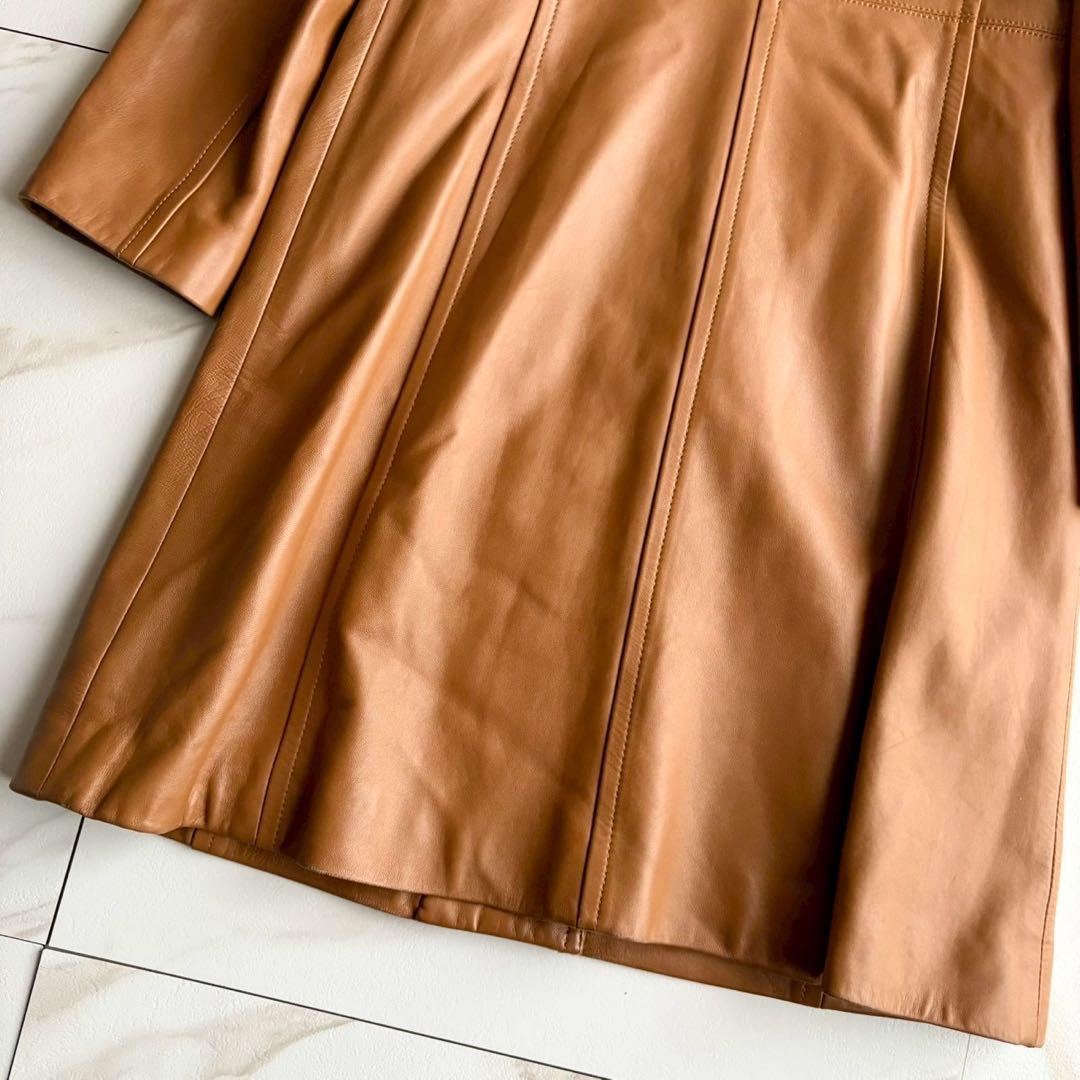 希少◆バーバリーブルーレーベル リアルファー 羊革 レザー コート キャメル M