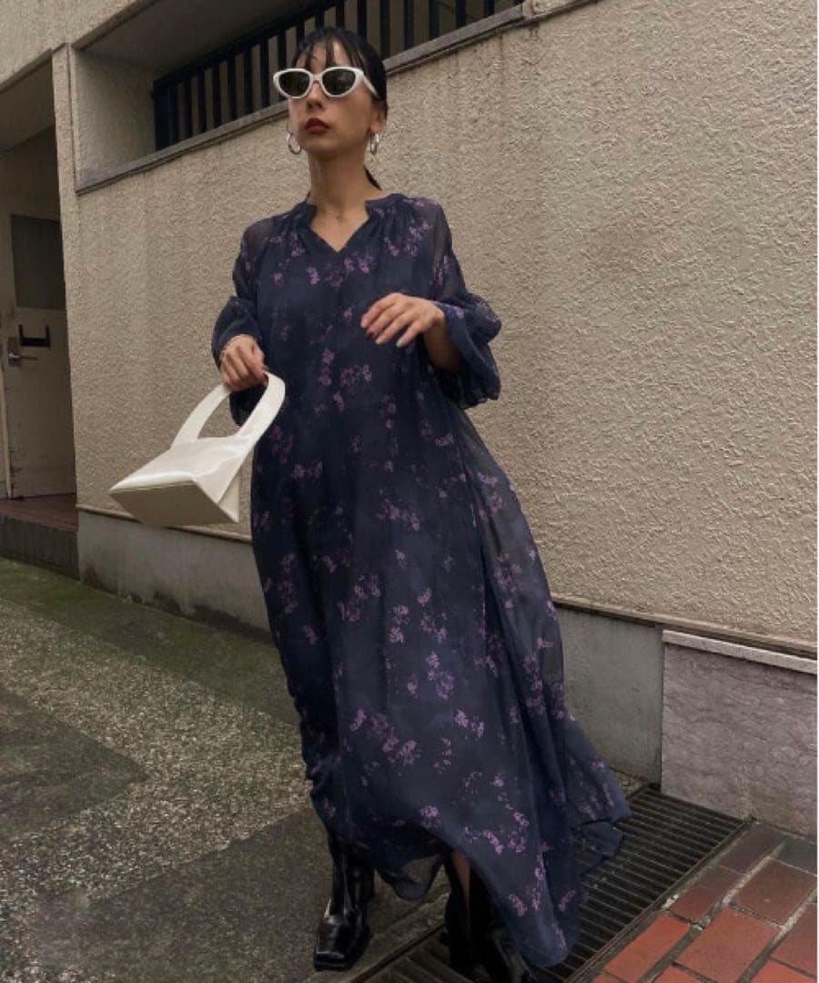 ワンピース Ameri NORA FLOWER LAYERED DRESS M