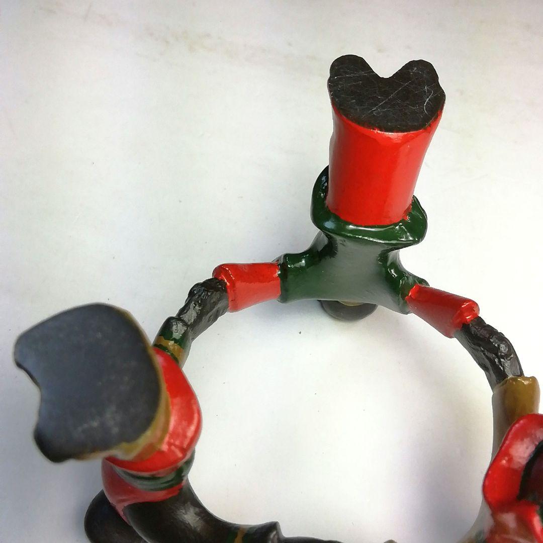 Ｓ７８７　蓋置　　『色絵　三ツ人形蓋置』『鋳物師　金森彦兵衛』　共箱　茶道具