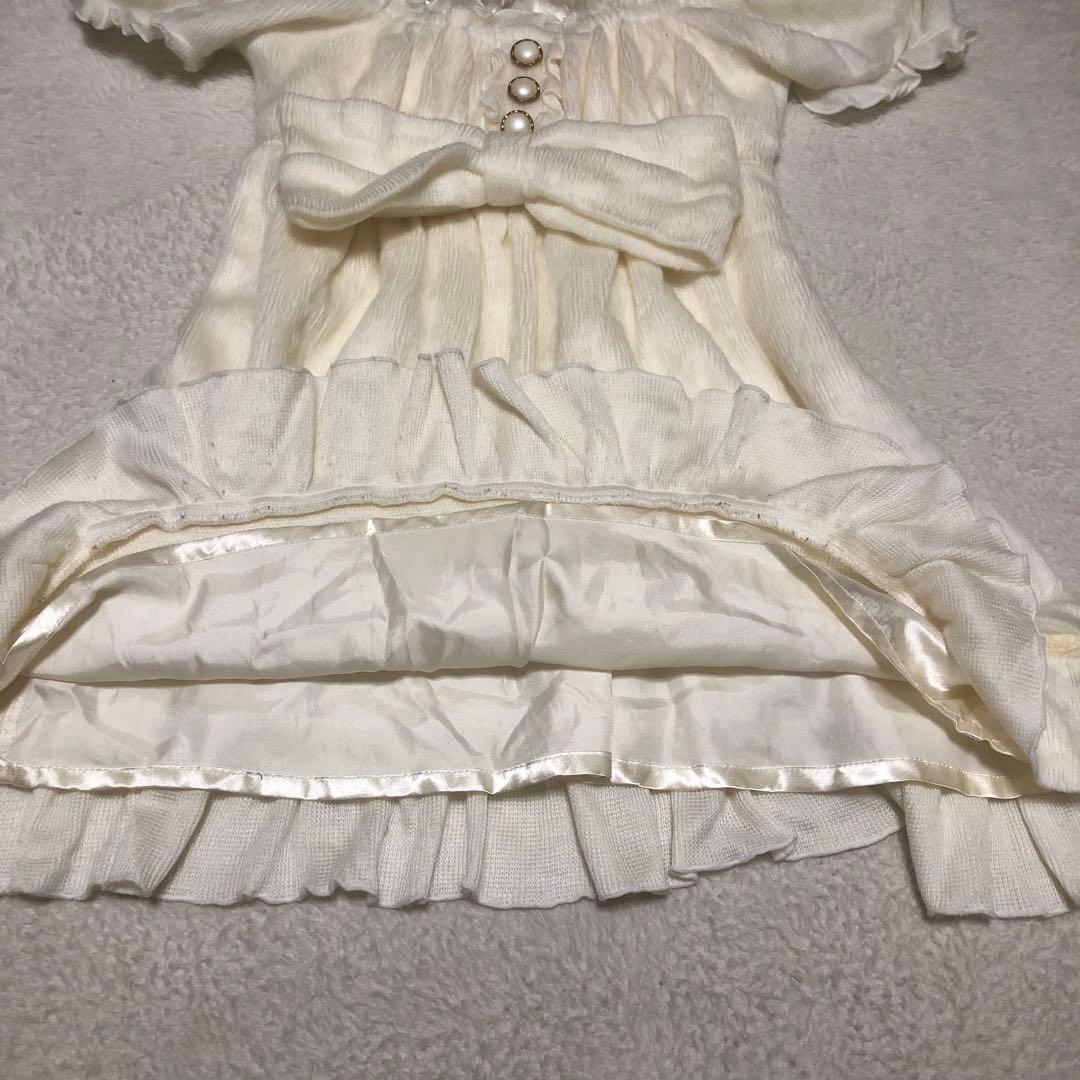 LIZ LISA ビッグリボン　オフショルニットワンピース　パールバタン　フリル