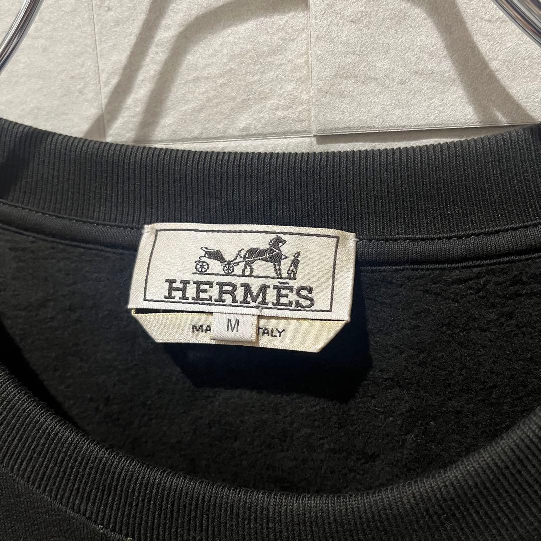 【極美品✨】HERMES スウェット メタルリー・オ・カレ レザーパッチ　黒