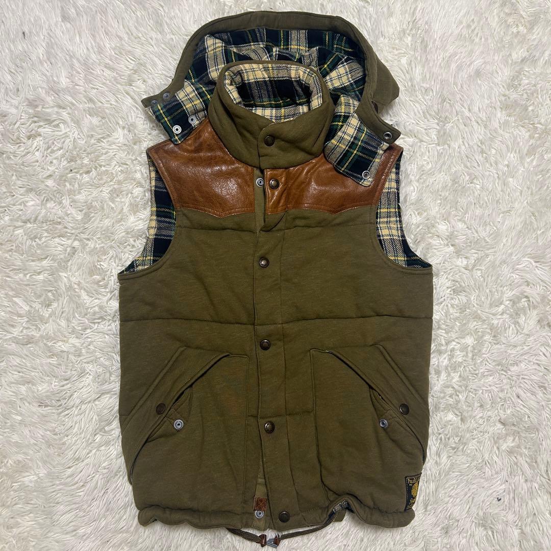 ポロバイラルフローレン　ベスト　レザー　本革　ヨーク　チェック　M