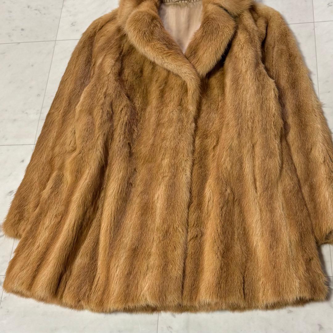 EMBA 毛皮コート ミンクファー ストライプ キャメル
