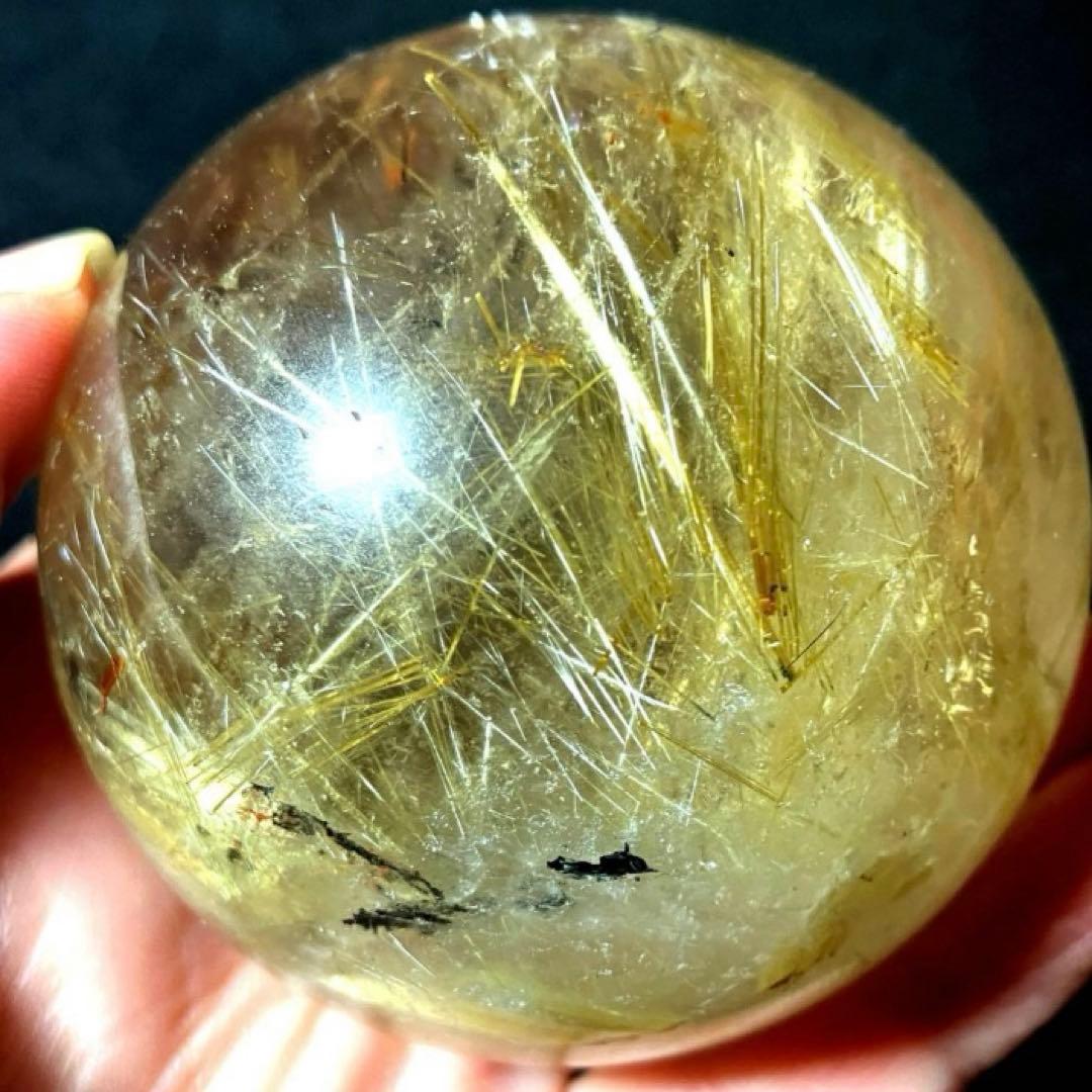 超大玉　63mm ゴールドタイチンルチルクォーツ　丸玉　スフィア　金針水晶