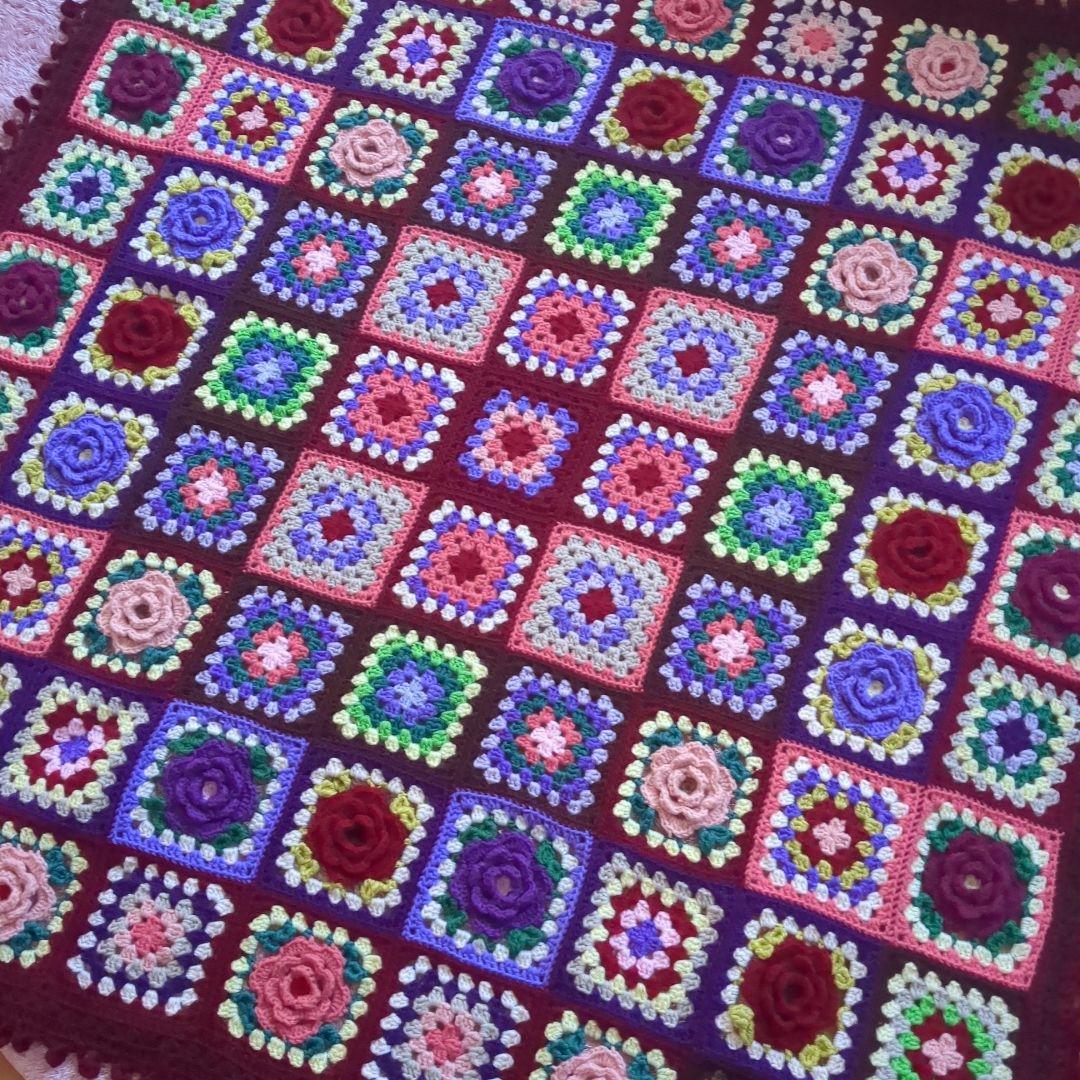 モチーフ編み マルチカバー大判 ベッド こたつ ソファーカバー ブランケット