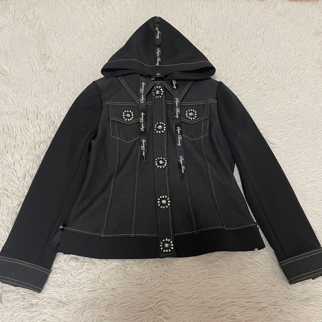 スーパービューティー　デニム風　ビジュー　パーカー