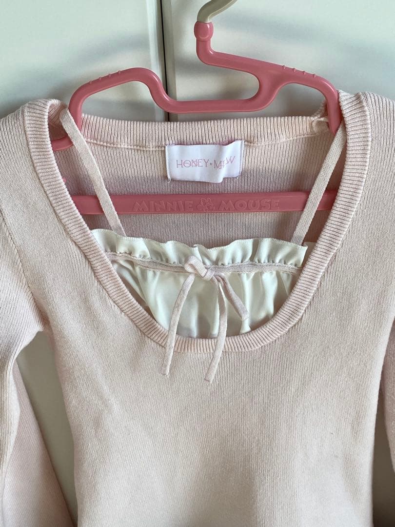 honey mew ハニーミュウ 千鳥プリーツドッキングワンピース＊ピンク