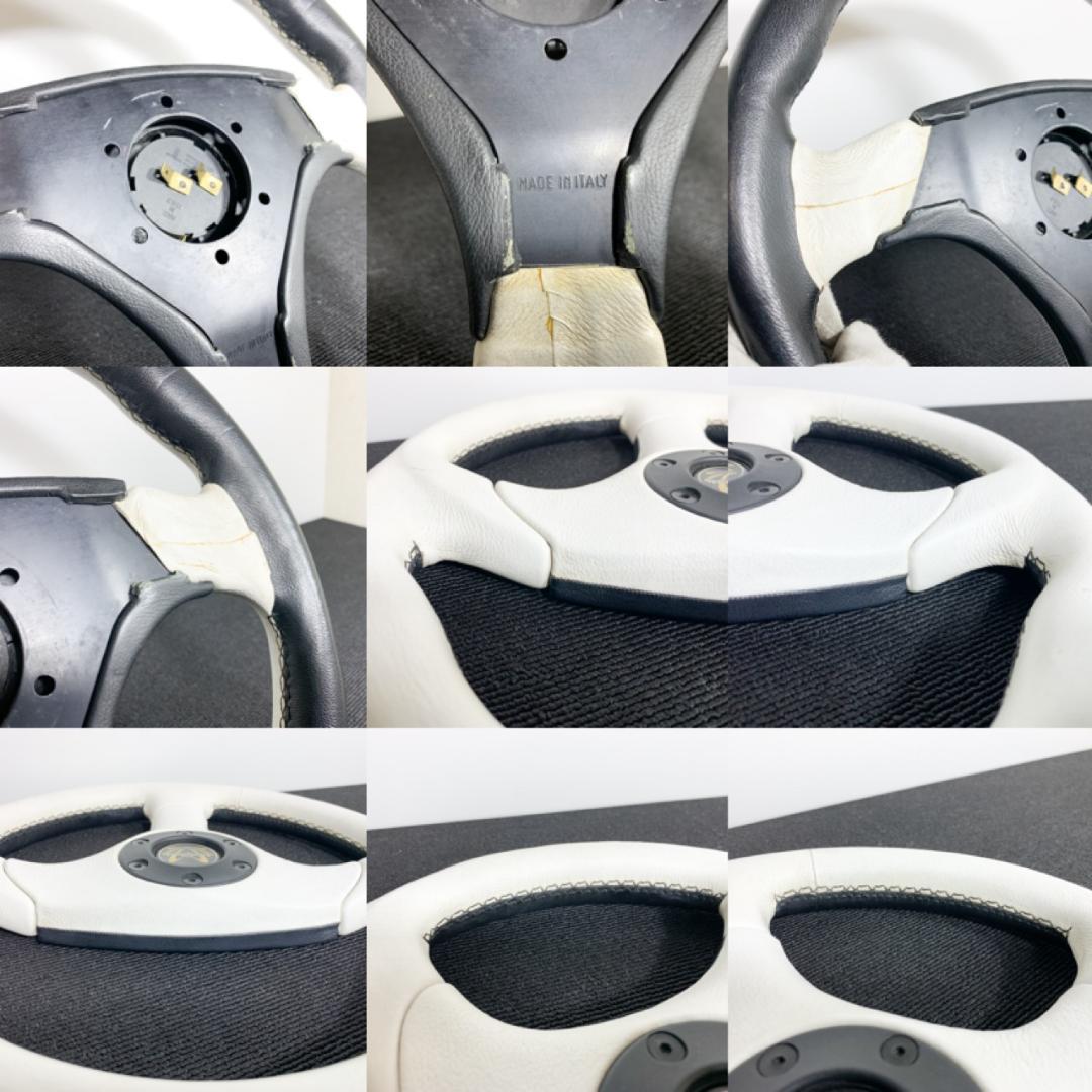 激レア イタルボランテ ホワイト×ブラック レザーステアリング 33φ 当時物