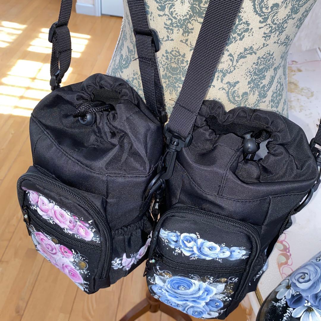 スマホ水筒ショルダー　サンダル　薔薇　手描き　トールペイント