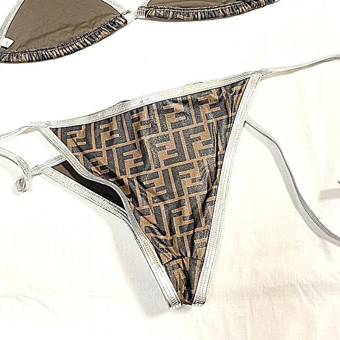 FENDI フェンディ FF ロゴ ズッカ 水着 ビキニ ブラウン シルバー