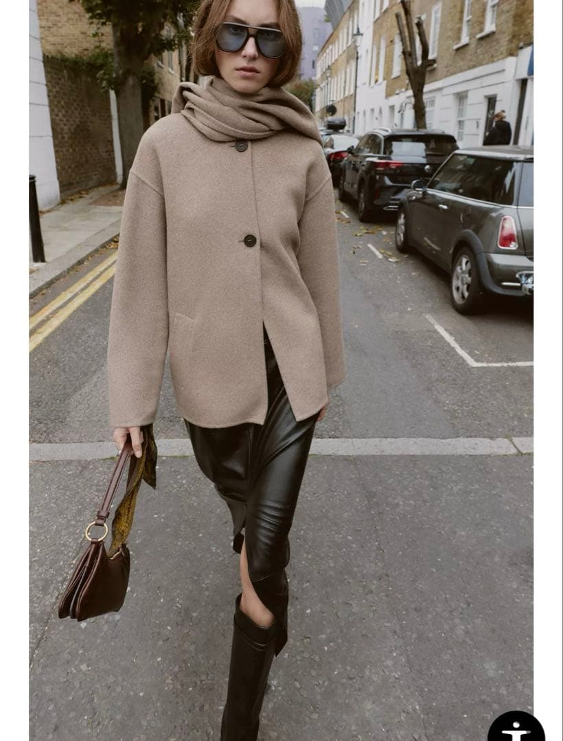 新品 完売品 ZARA ウールショートスカーフコート ブラック S