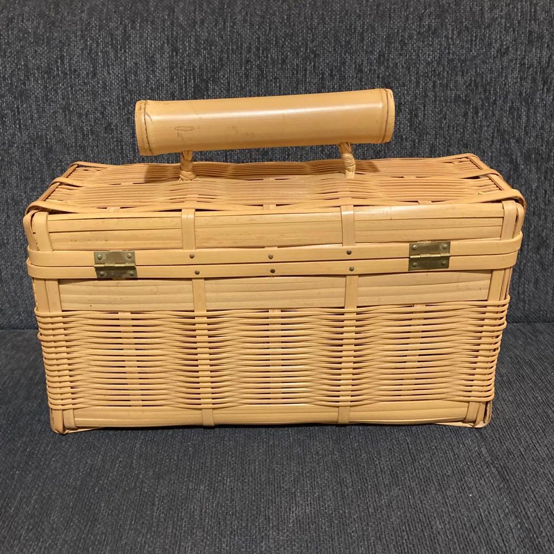 未使用 国産 竹かご 竹籠 取っ手付き バスケット バッグ ケース 竹細工