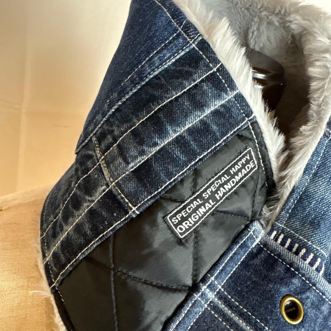 デニムリメイクマフラー　❤️ファー　パッチワーク　♥︎男前