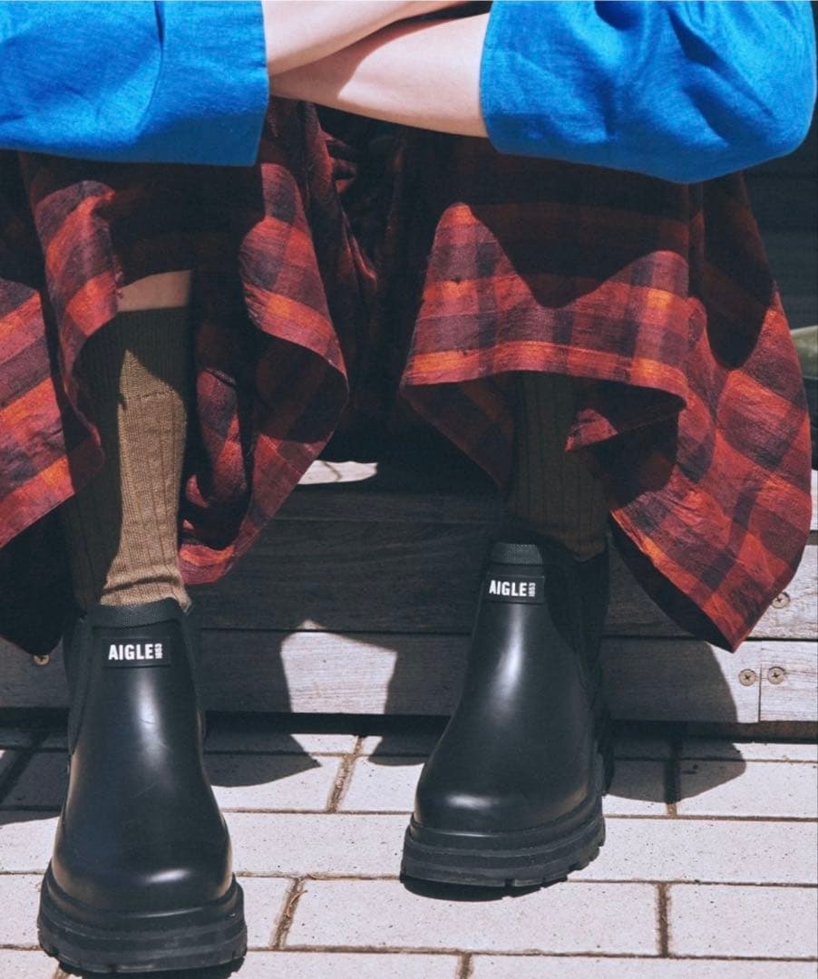 新品　AIGLE サイドゴア長靴 ブラック