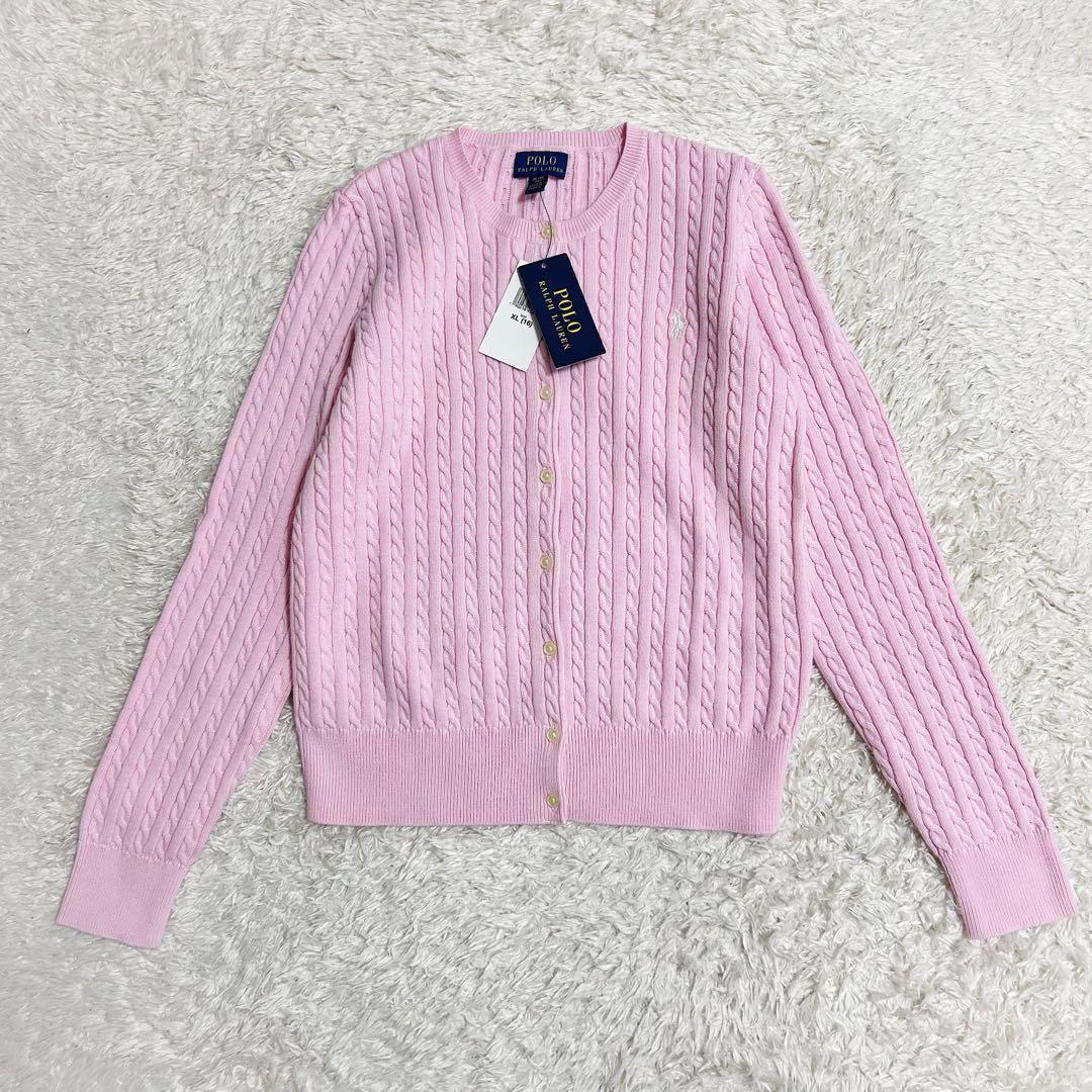 新品　ポロ ラルフローレン ケーブルニットカーディガン ピンク 160 XL