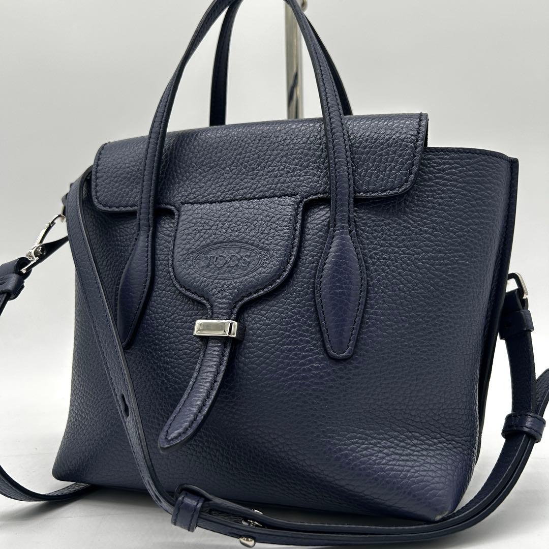 【美品】トッズ 2way ジョイミニ ハンドバッグ レザー ネイビー 斜め掛け