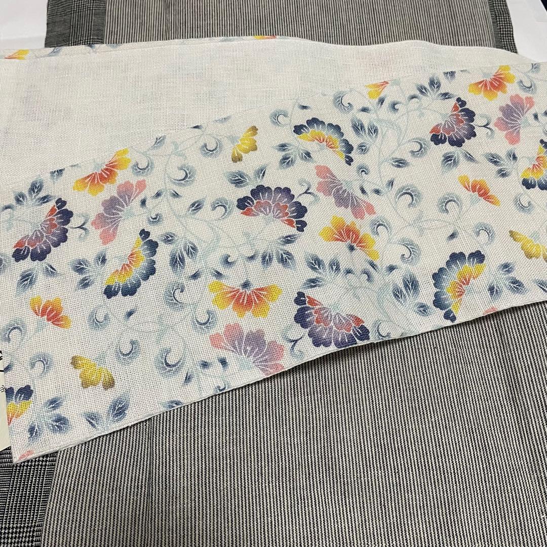 本麻 型染調 花更紗 半幅帯 夏帯 着物、浴衣に 新品 小杉織物