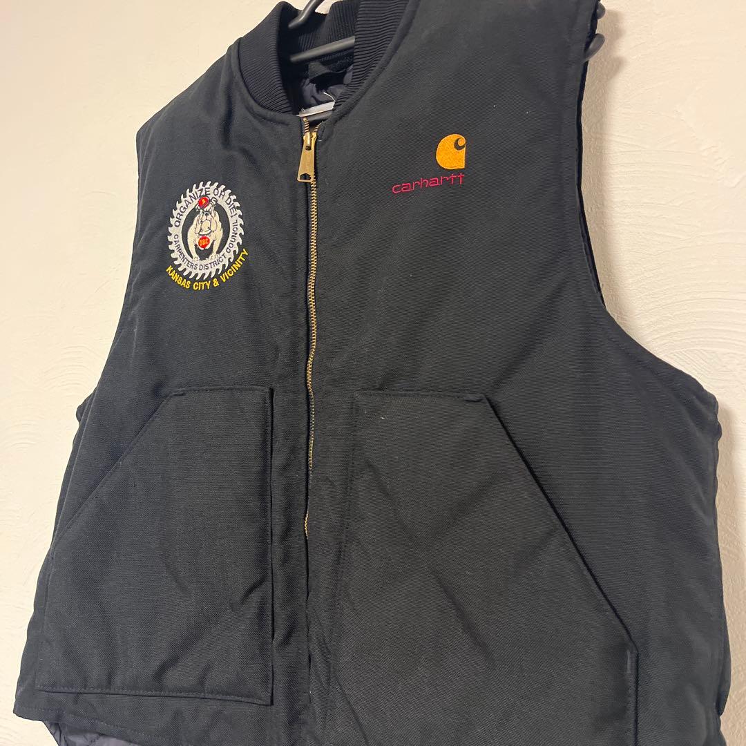 【USA製】Carhartt カーハート裏キルティングベストブラックL古着