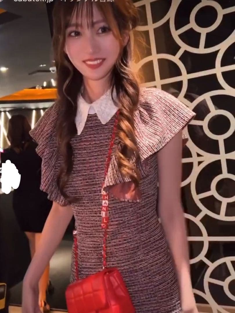 an アン フリル袖 シンプル 襟付き ツイード タイトミニドレス Mサイズ