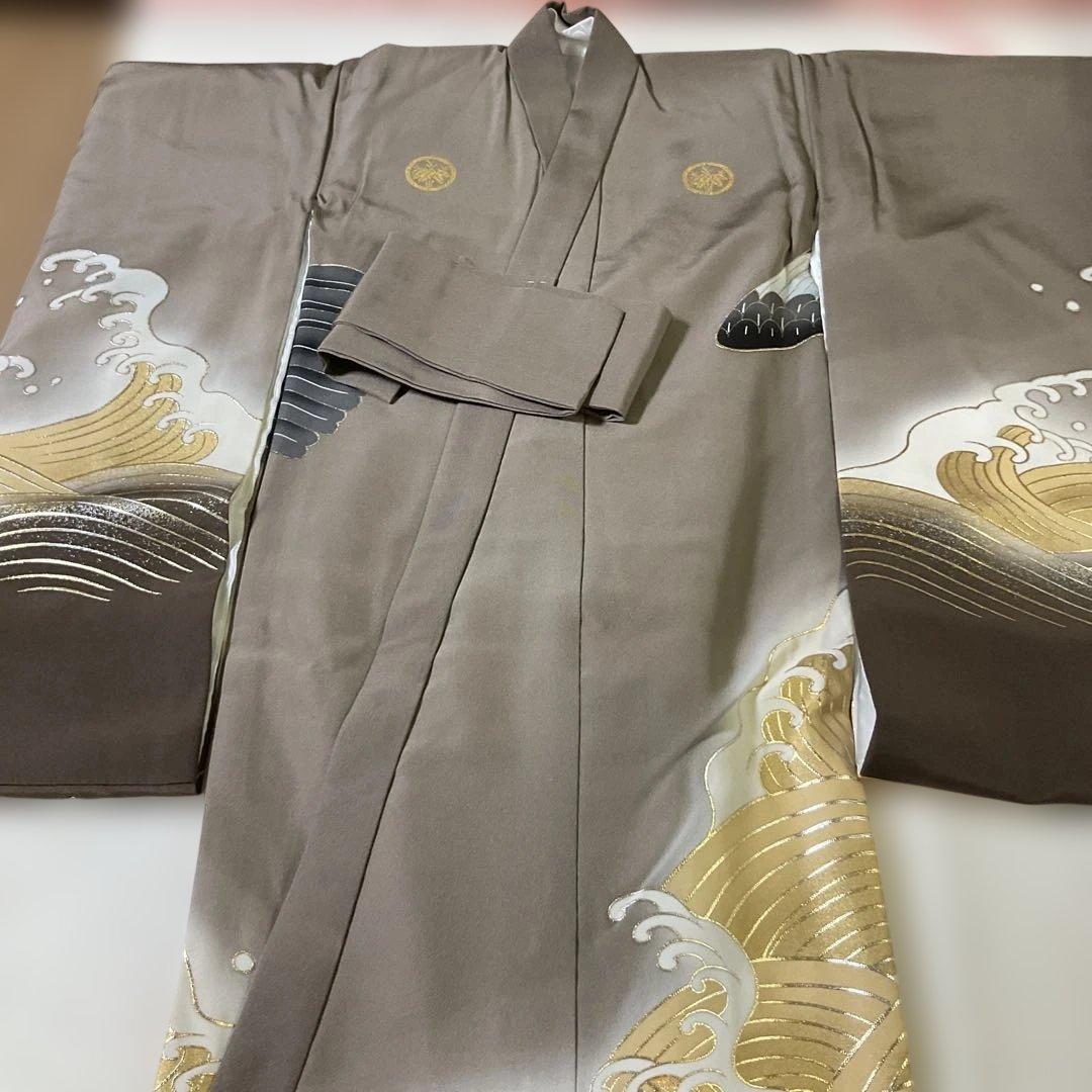 子供着物　男の子　祝い着　熨斗目　鷹　宝船　荒波　美品