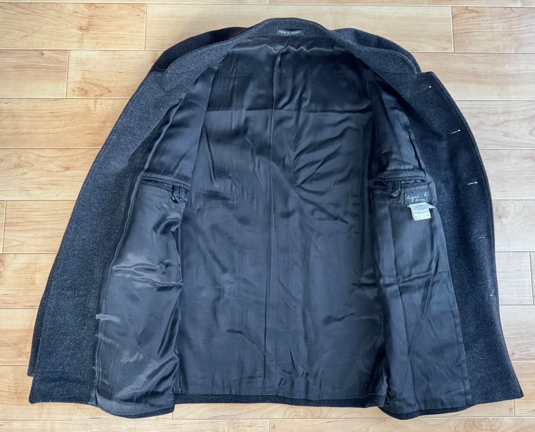 【良品】agnesb アニエス べー ノーカラー ウールジャケット XL グレー