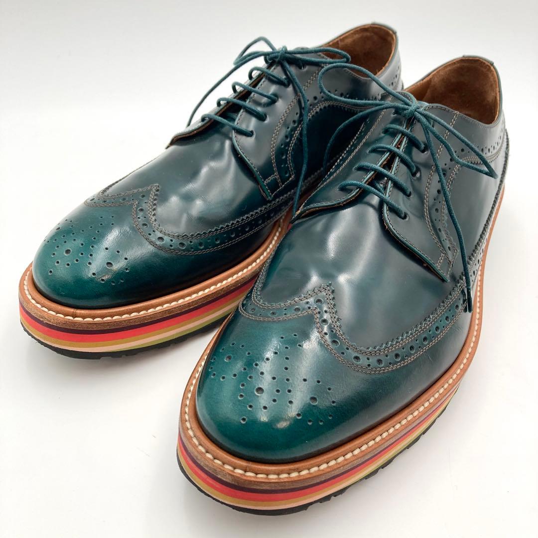 ぽんた✨ ポールスミス ビジネスシューズ 深緑 マルチストライプ 43