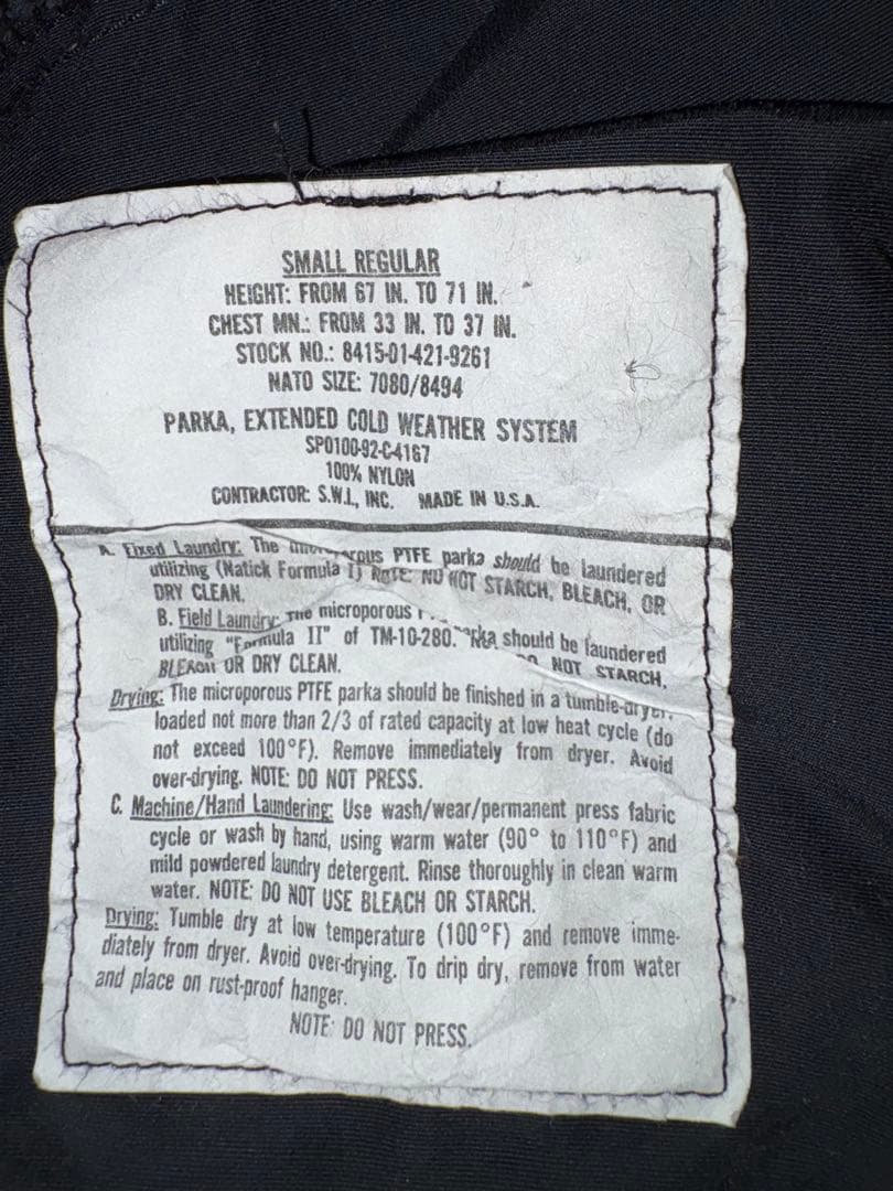 ECWCS ゴアテックスパーカー　USA製